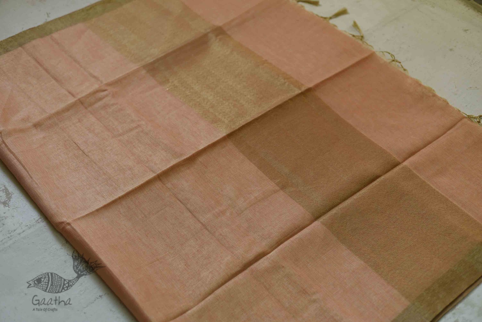 Kota Checked Zari Cotton Saree in Peach Colour