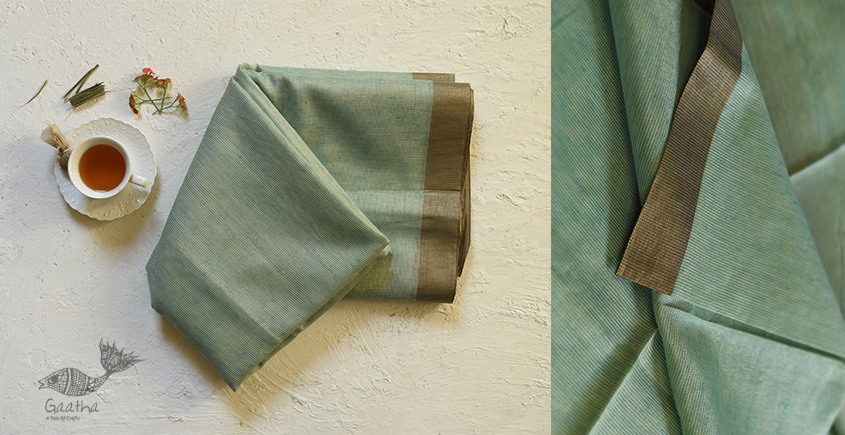 Kota Checked Zari Cotton Saree in Sky Blue Colour