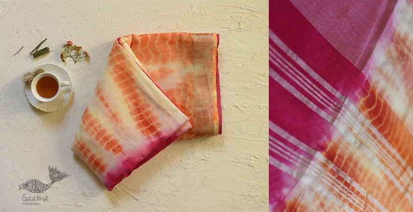 Orange & Pink Linen Saree