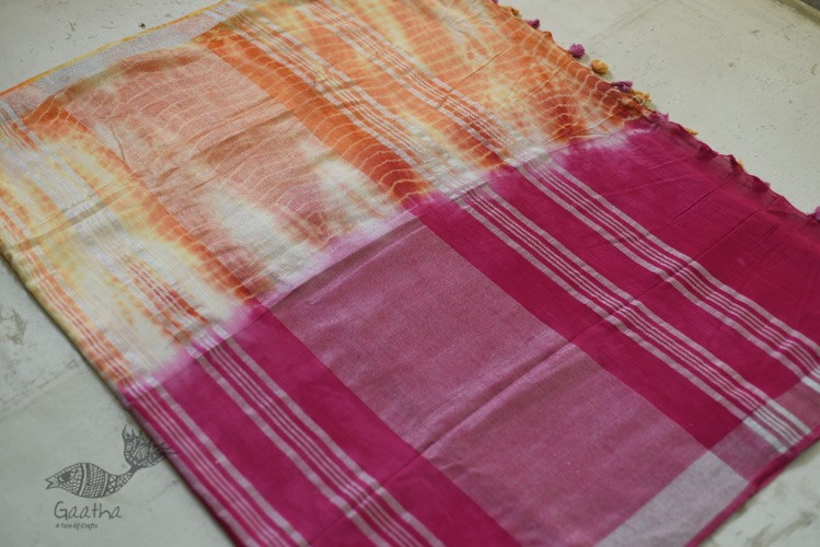 Orange & Pink Linen Saree