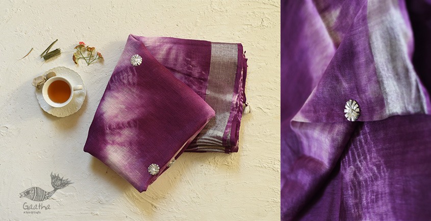 Purple Linen Gotta Patti Work Saree 