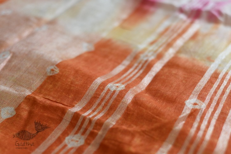 Orange & Pink Linen Saree with Gotta Patti Work