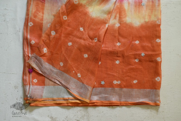 Orange & Pink Linen Saree with Gotta Patti Work