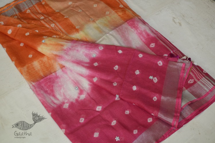 Orange & Pink Linen Saree with Gotta Patti Work