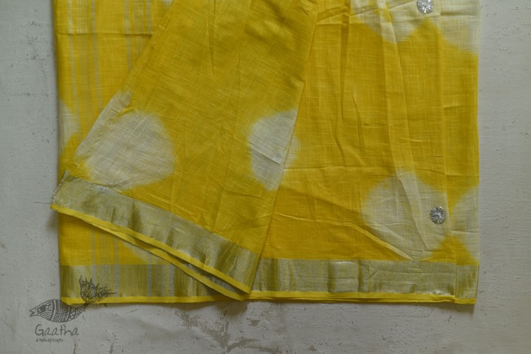 Yellow Linen Gotta Patti work saree