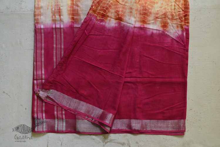 Orange & Pink Linen Saree