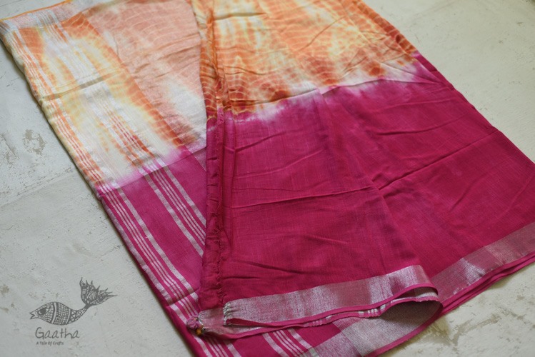 Orange & Pink Linen Saree