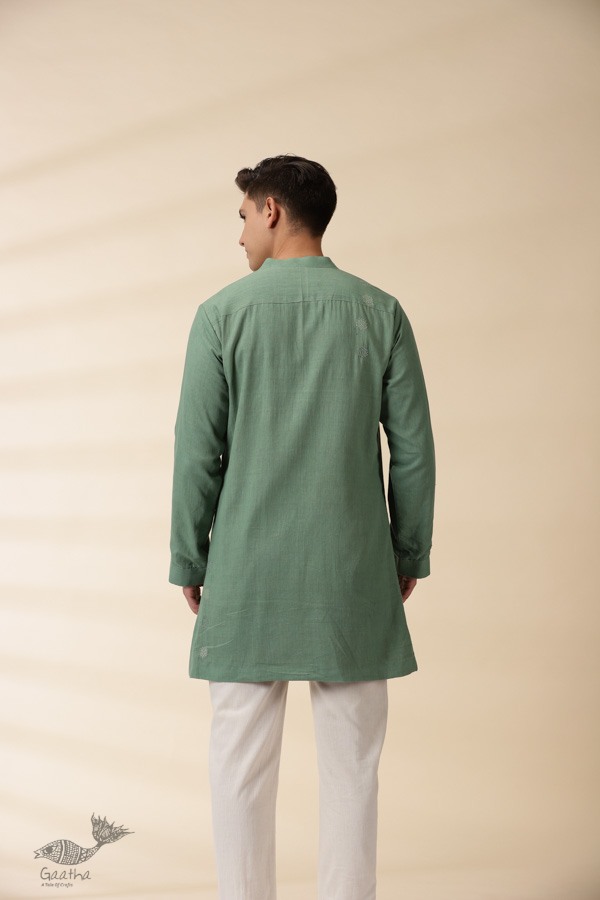 shop Handwoven Cotton - Green Jacket Style Men Long Kurta 