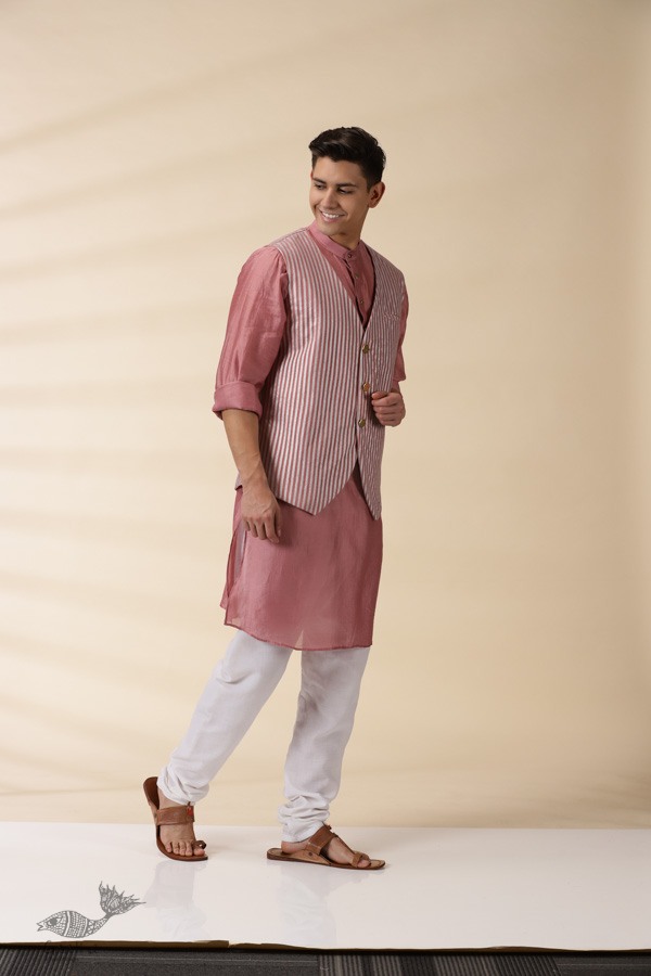 shop Blush Pink Chanderi Jacket & Kurta Set ( Set of Two)  