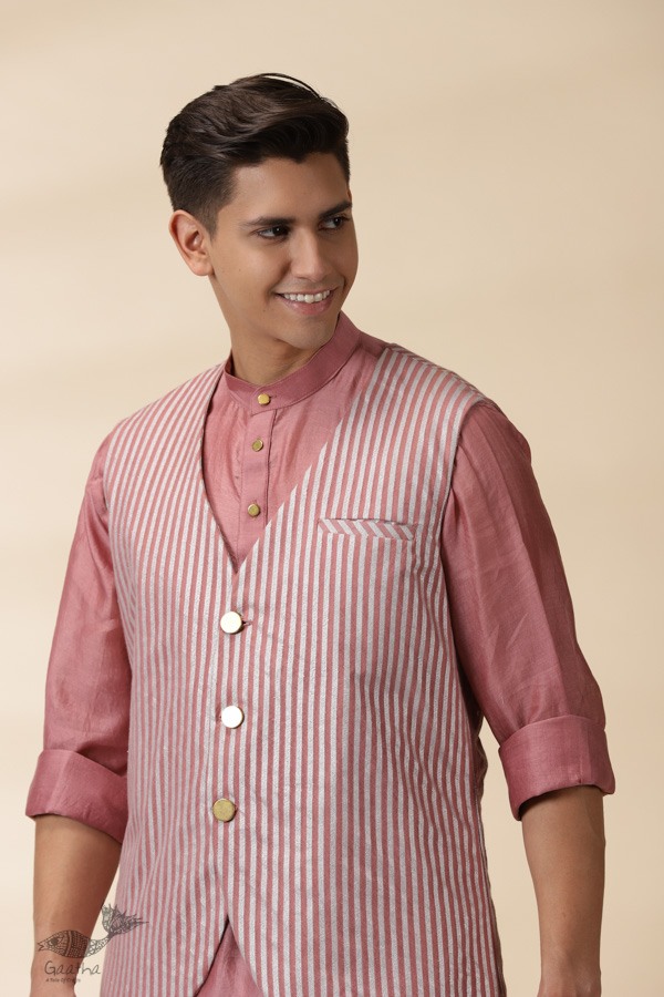 shop Blush Pink Chanderi Jacket & Kurta Set ( Set of Two)  