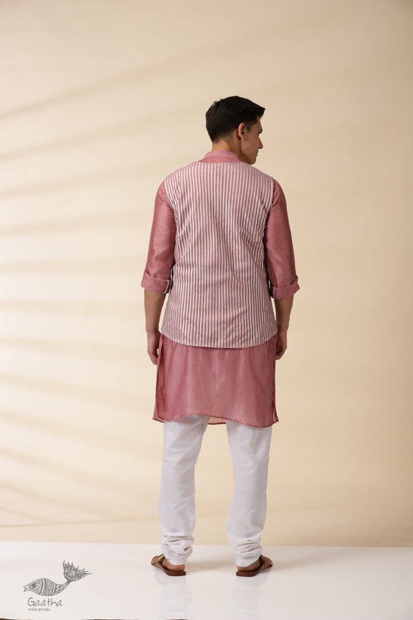 shop Blush Pink Chanderi Jacket & Kurta Set ( Set of Two)  