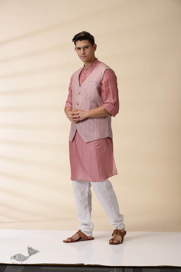 shop Blush Pink Chanderi Jacket & Kurta Set ( Set of Two)  