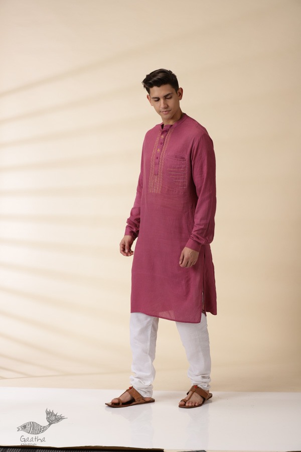 shop Majenta Handwoven Men Kurta 