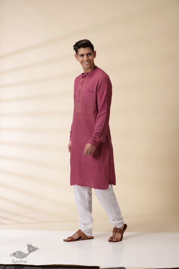 shop Majenta Handwoven Men Kurta 