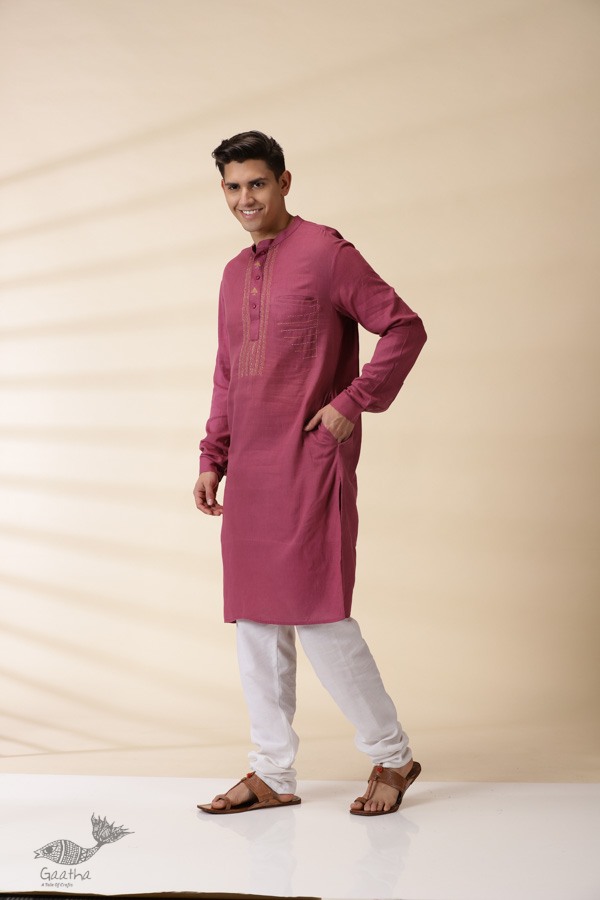 shop Majenta Handwoven Men Kurta 