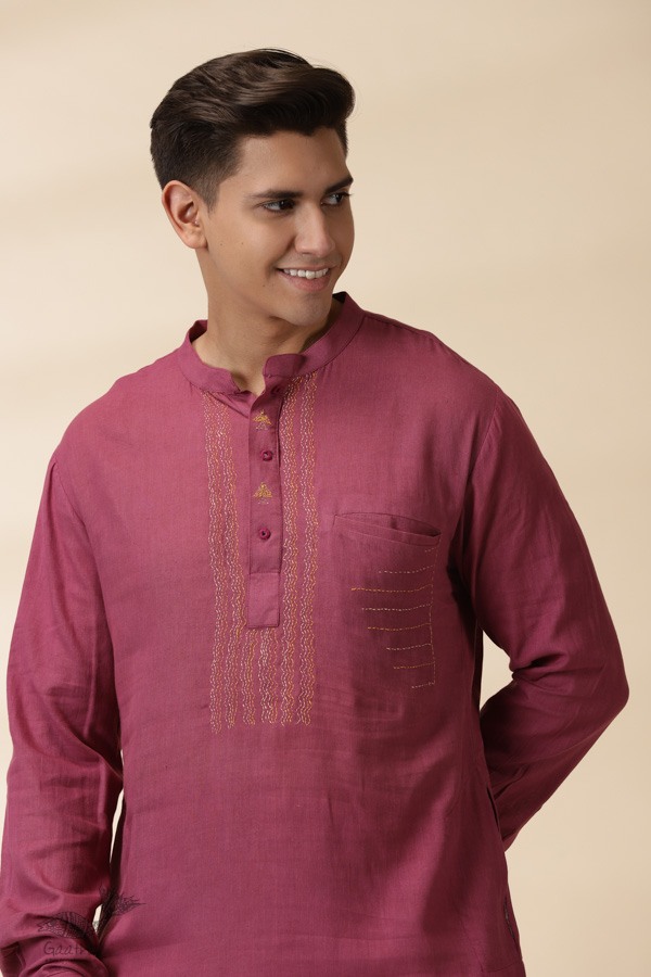 shop Majenta Handwoven Men Kurta 