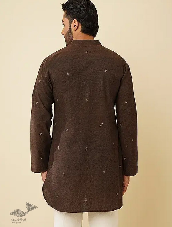 shop Handwoven Cotton - Dark Brown Cotton Kurta