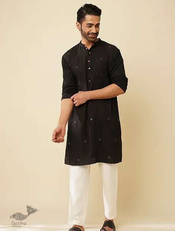 shop Handwoven Cotton - Black Men's Kurta