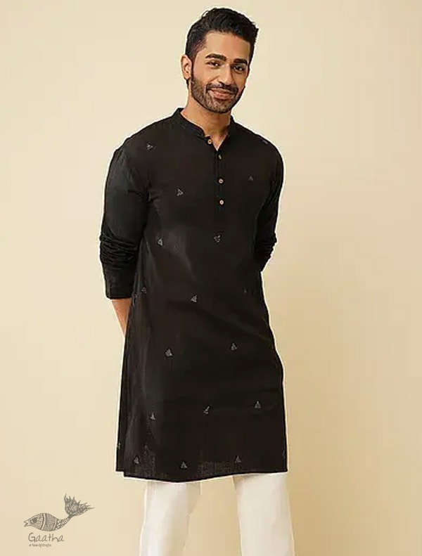 shop Handwoven Cotton - Black Men's Kurta