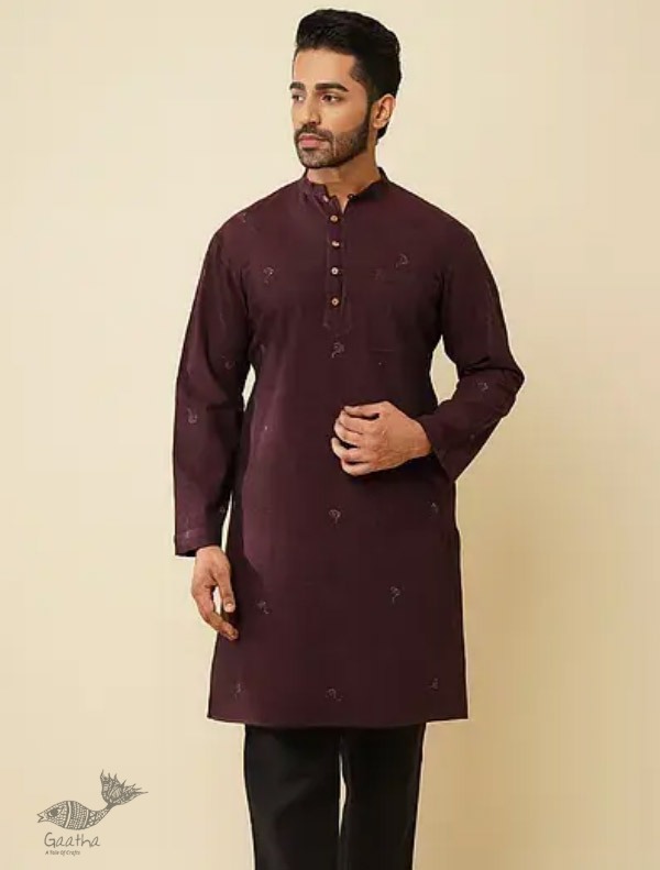 shop Handwoven Cotton - Wine Kurta