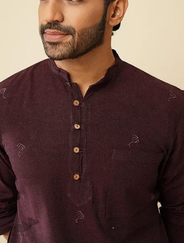 shop Handwoven Cotton - Wine Kurta