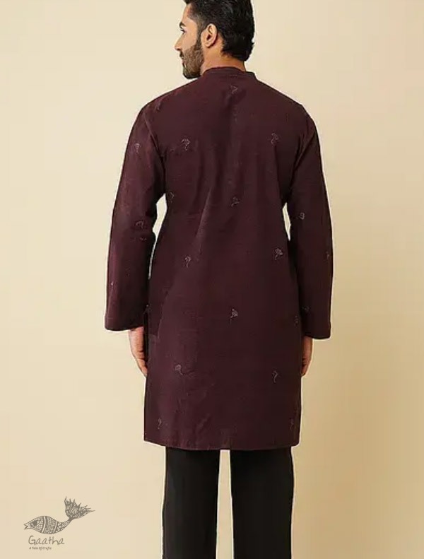 shop Handwoven Cotton - Wine Kurta