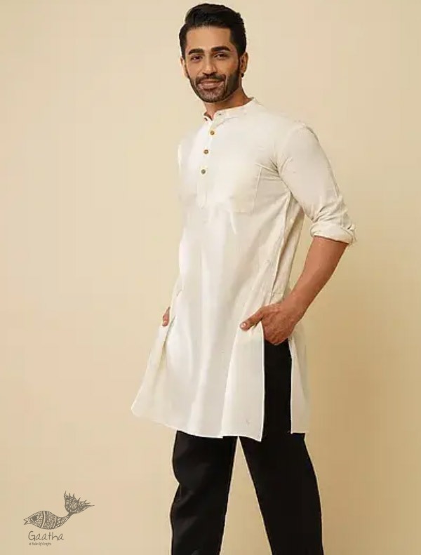 shop Handwoven Cotton - Off White Kurta