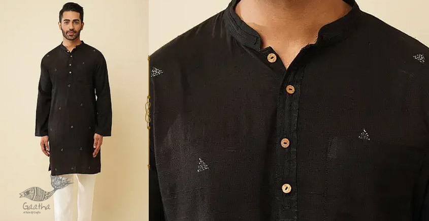 shop Handwoven Cotton - Black Men's Kurta