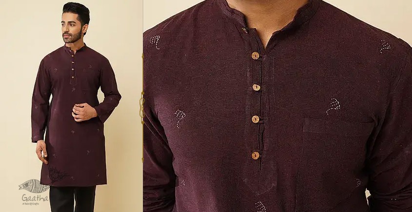 shop Handwoven Cotton - Wine Kurta