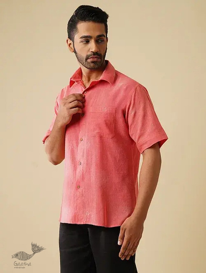 shop handloom cotton - Pink Handwoven Zari Motif Shirt