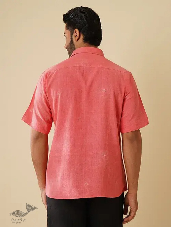 shop handloom cotton - Pink Handwoven Zari Motif Shirt