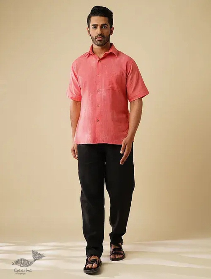 shop handloom cotton - Pink Handwoven Zari Motif Shirt