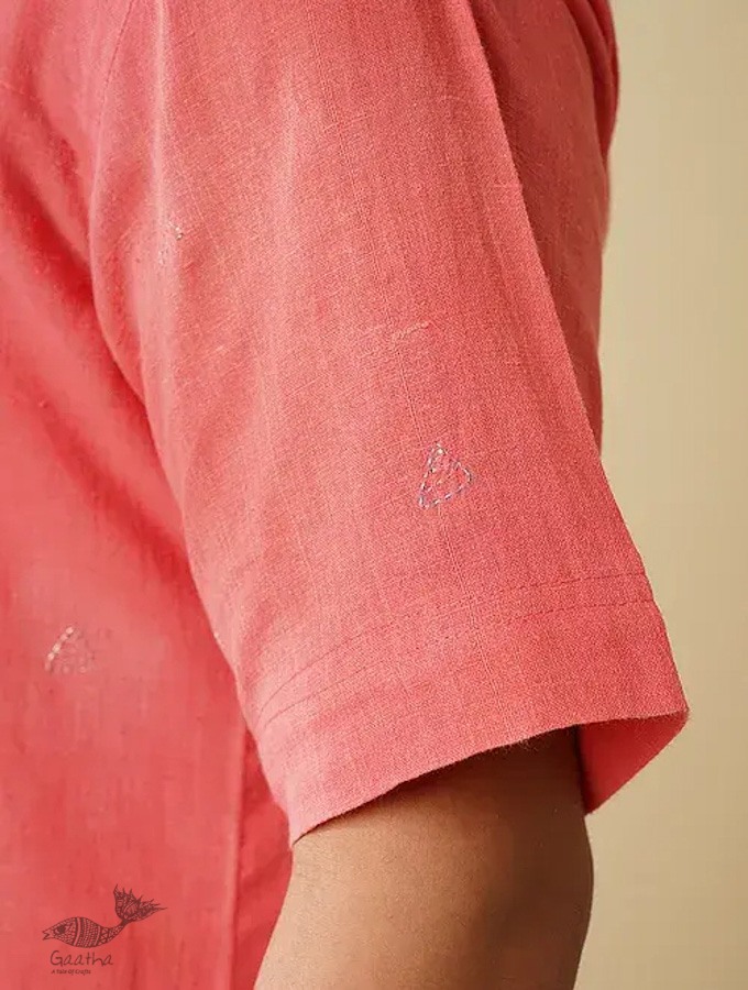 shop handloom cotton - Pink Handwoven Zari Motif Shirt