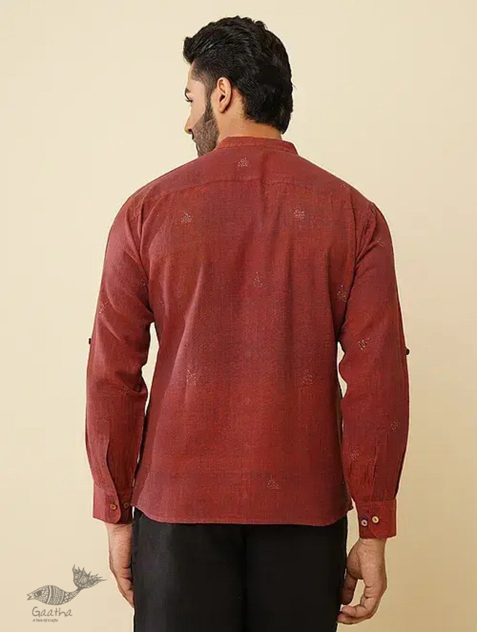 shop handloom cotton - Maroon Handwoven Man's Shirt