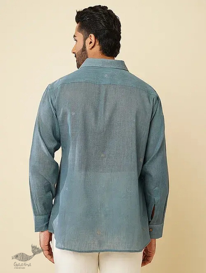 shop handloom cotton - Grey Men's Handwoven Shirt