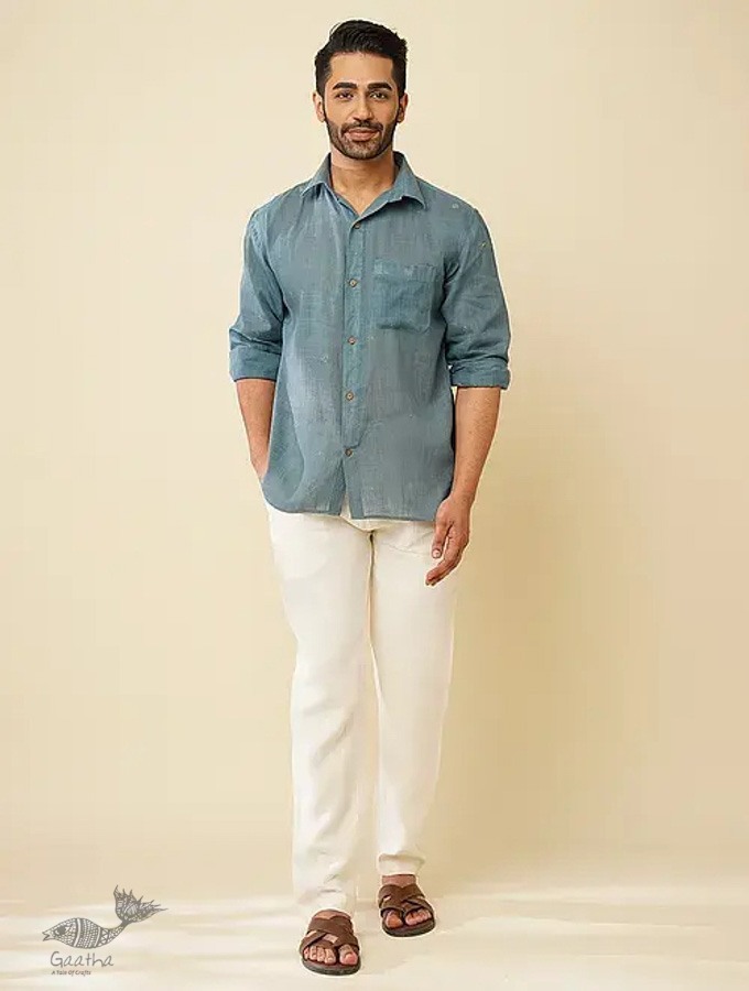 shop handloom cotton - Grey Men's Handwoven Shirt