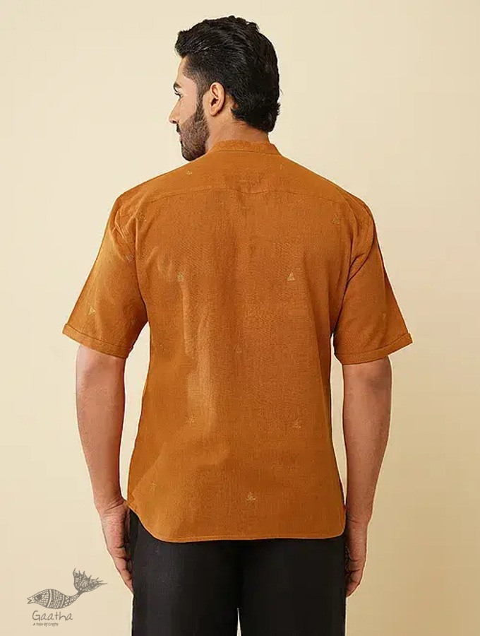 shop handloom cotton - Mustard Handwoven Men's Shirt