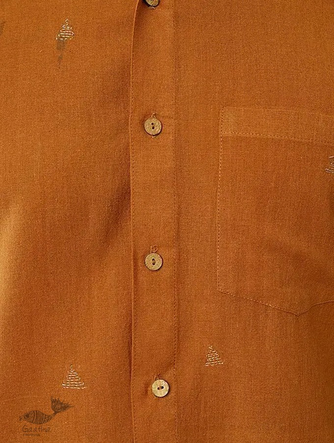 shop handloom cotton - Mustard Handwoven Men's Shirt