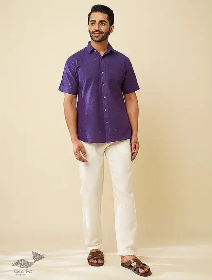 shop handloom cotton - Wine Handwoven Men's Shirt