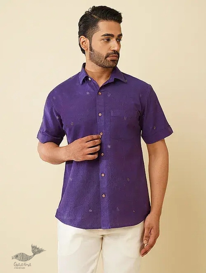 shop handloom cotton - Wine Handwoven Men's Shirt