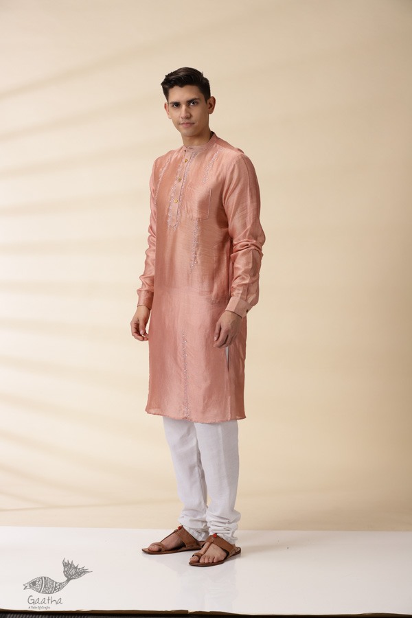 shop  Peach Chanderi Men Sadri & Kurta Set 