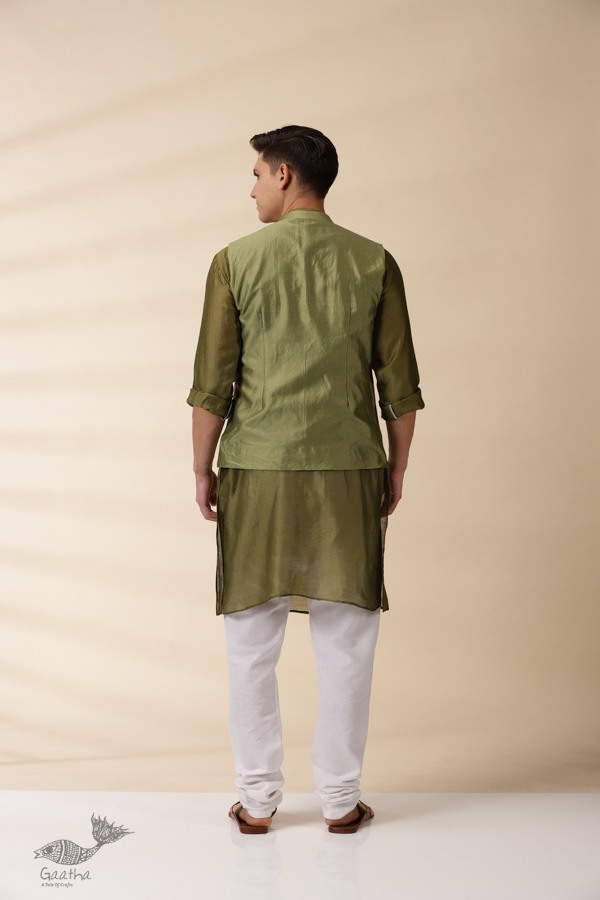 shop  Green Chanderi Men Nehru Jacket & Kurta Set 