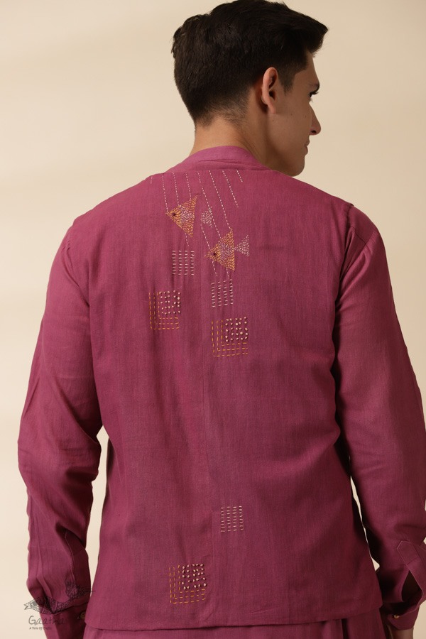 shop Majenta Handwoven Men Sadri & Kurta Set