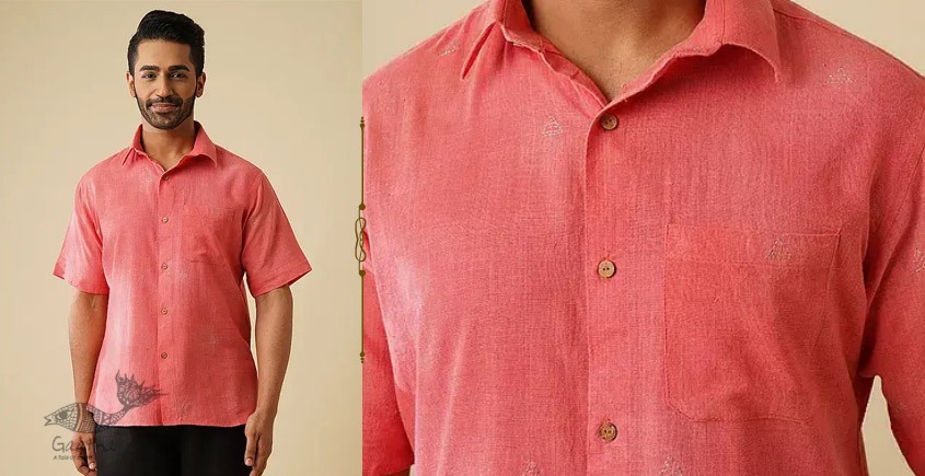 shop handloom cotton - Pink Handwoven Zari Motif Shirt