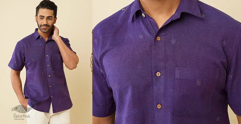 shop handloom cotton - Wine Handwoven Men's Shirt