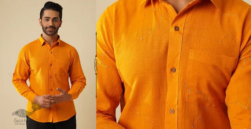 shop handloom cotton - Yellow Handwoven Men's Shirt