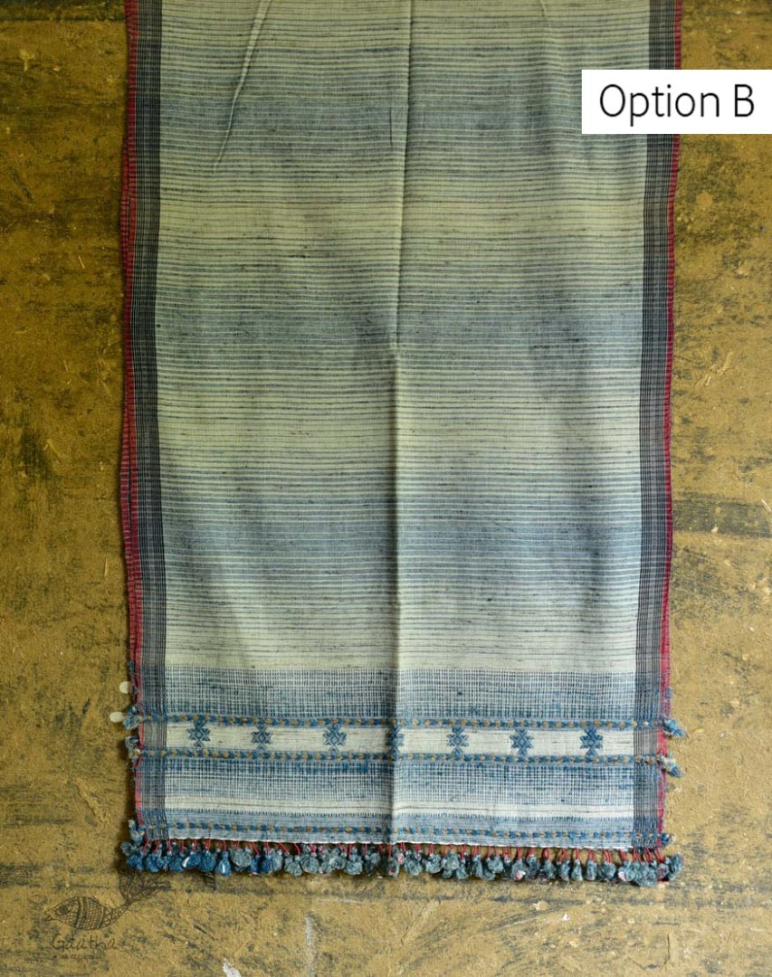 Handwoven Cotton & tussar silk bhujodi weaving stoles from kutch