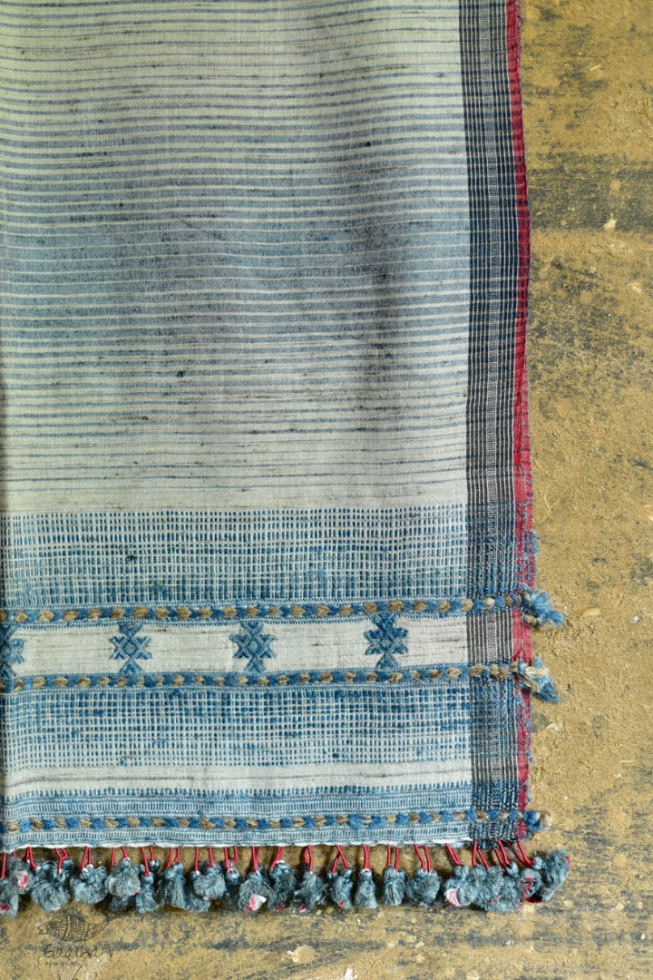 Handwoven Cotton & tussar silk bhujodi weaving stoles from kutch