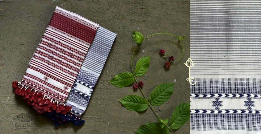 Handwoven kala cotton bhujodi weaving stoles from kutch