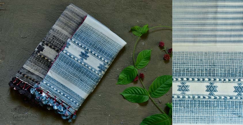 Handwoven Cotton & tussar silk bhujodi weaving stoles from kutch